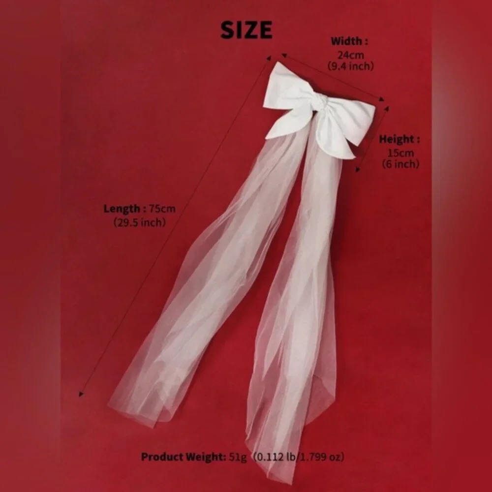 White Bow Veil With Attached Clip 🔥🔥💕💕 New - Picture 5 of 9